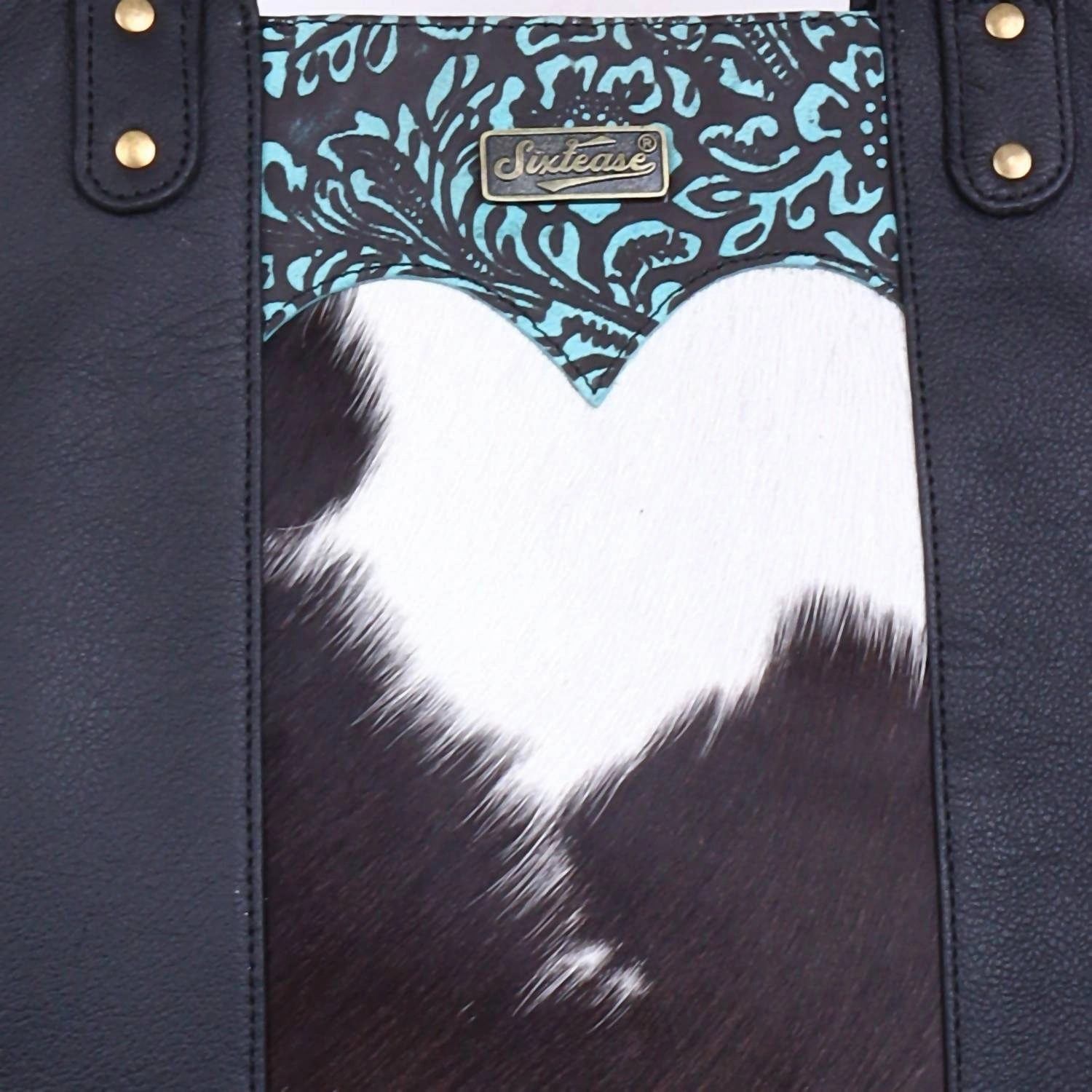 Women's Fringed Tote Bag In Black Turqoise Floral