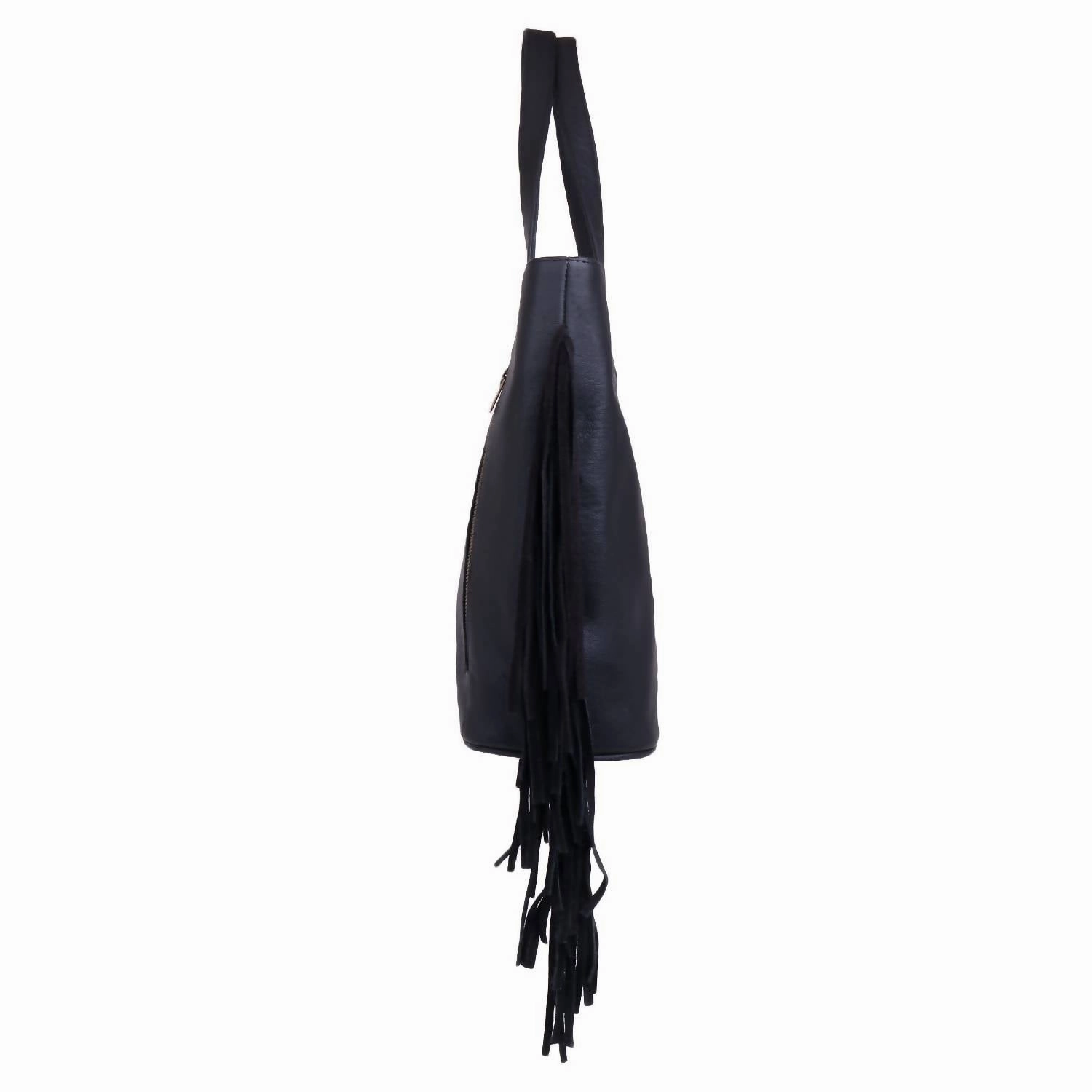Women's Fringed Tote Bag In Black Turqoise Floral