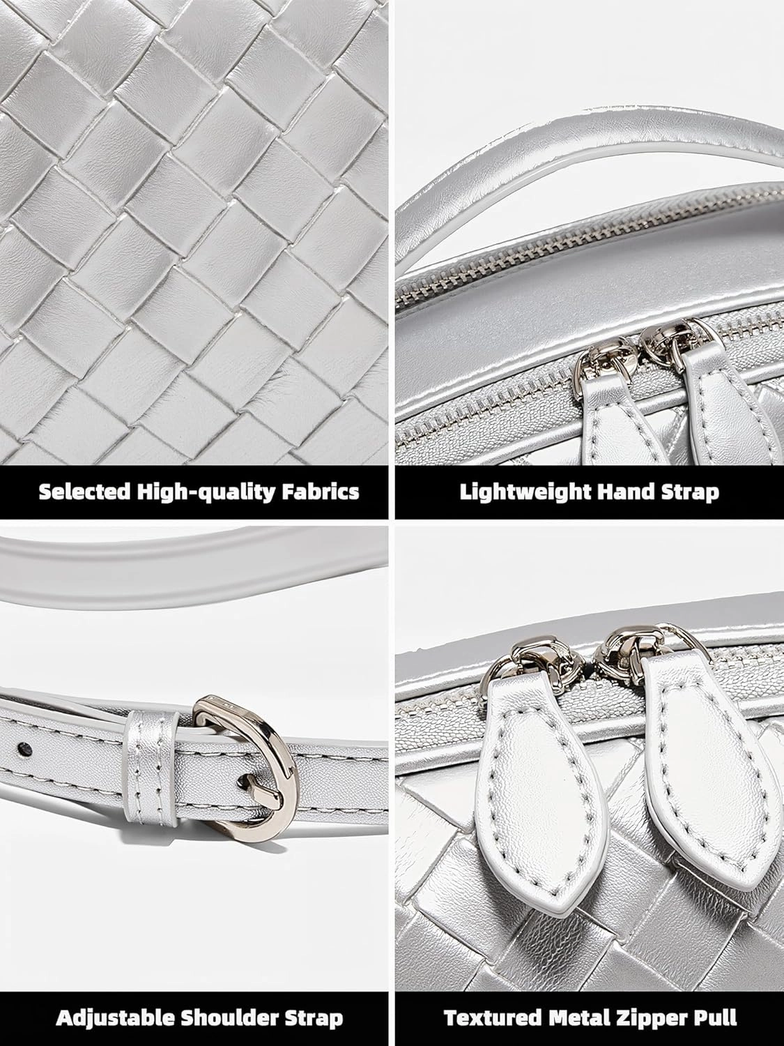 Women's Genuine Leather Crossbody Bag - Small Adjustable Strap Woven Purse, Multi-Pocket Handbag for Everyday Use