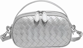Women's Genuine Leather Crossbody Bag - Small Adjustable Strap Woven Purse, Multi-Pocket Handbag for Everyday Use