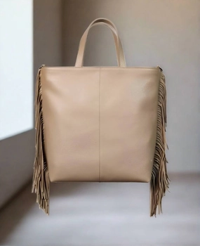 Women's Karma Fringed Tote Bag In Beige