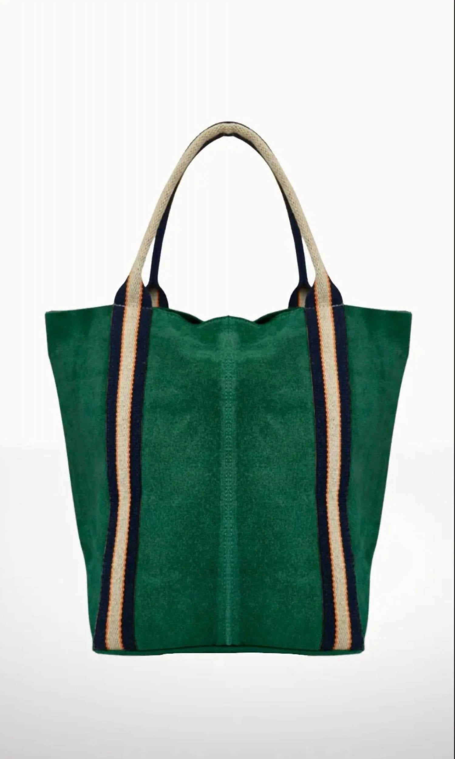Women Suede And Stripe Tote Bag In Dark Green