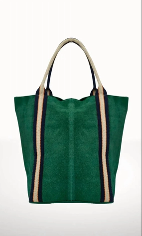Women Suede And Stripe Tote Bag In Dark Green