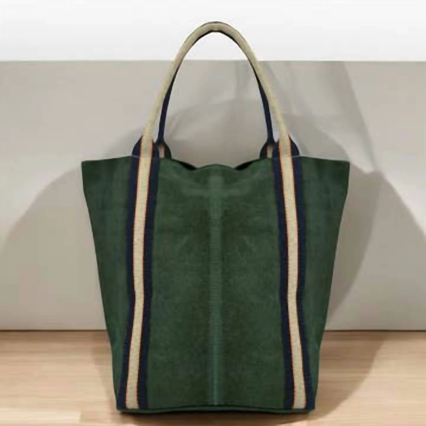 Women Suede And Stripe Tote Bag In Dark Green