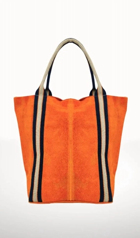 Women Suede And Stripe Tote Bag In Orange