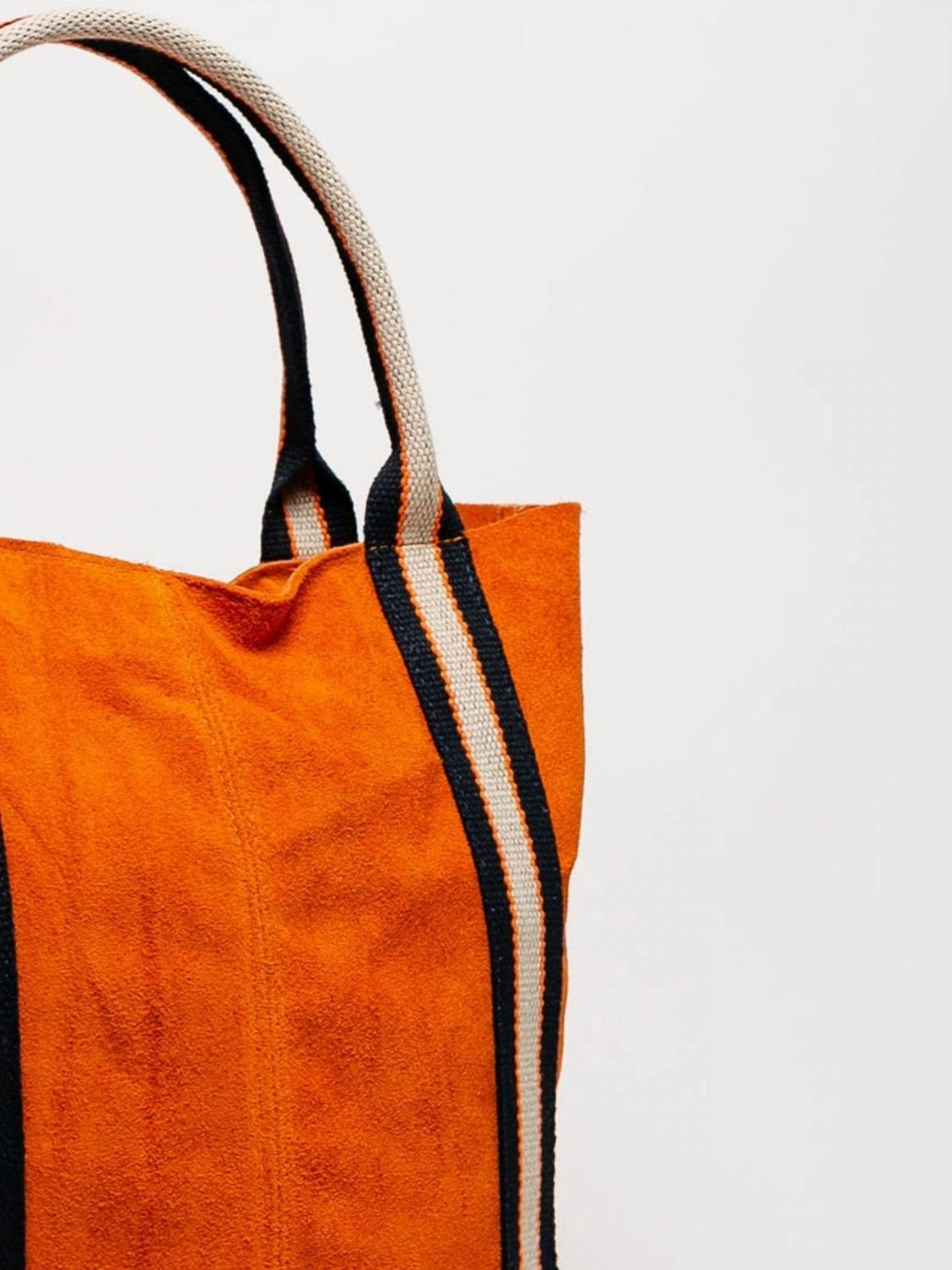 Women Suede And Stripe Tote Bag In Orange
