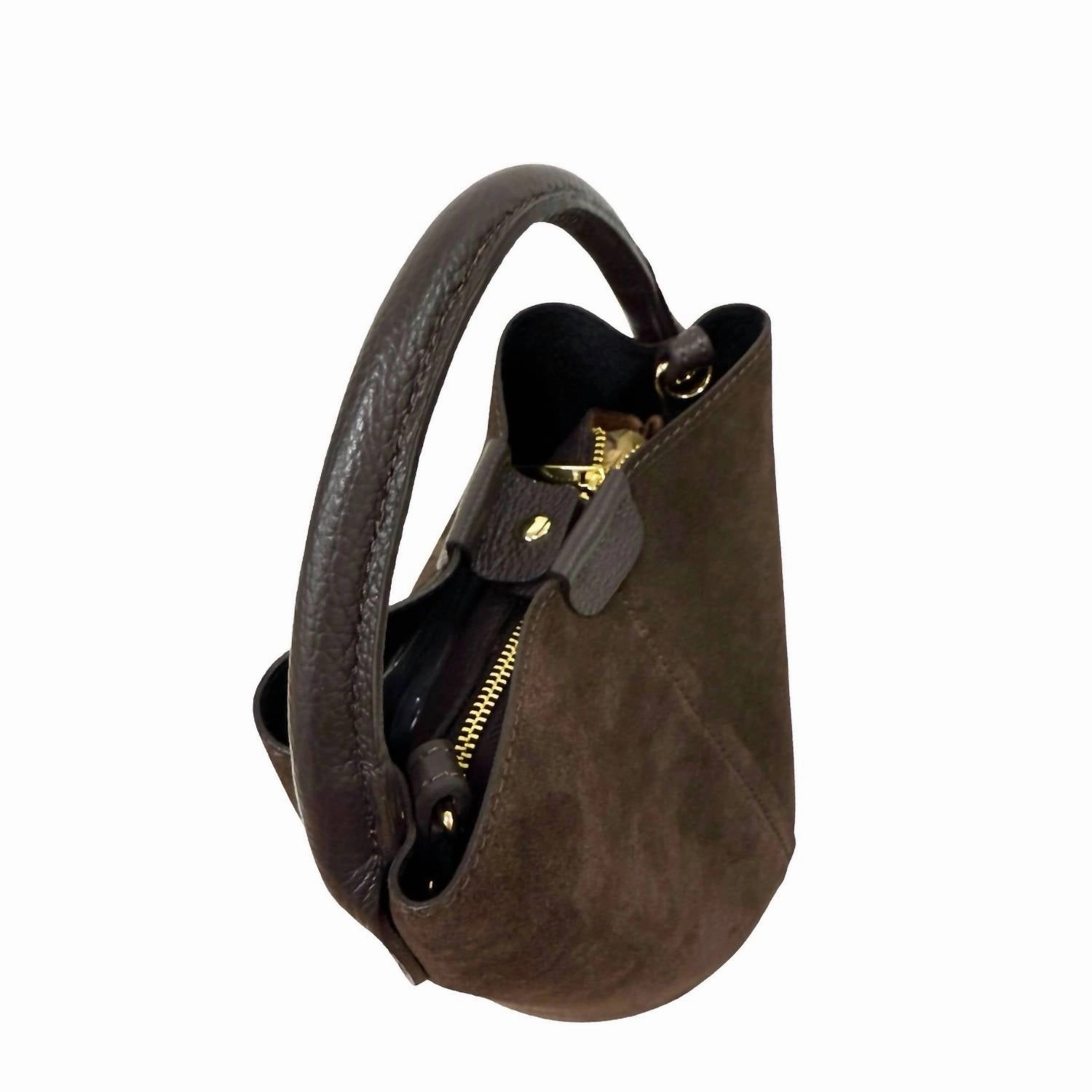 Women Suede Bucket Bag In Chocolate Brown Suede