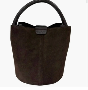 Women Suede Bucket Bag In Chocolate Brown Suede