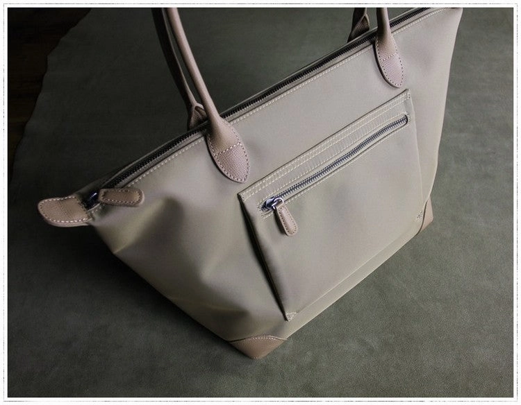 Womens Black Nylon Shoulder Tote Medium Light Pink&Black Nylon Handbag Purse for Ladies