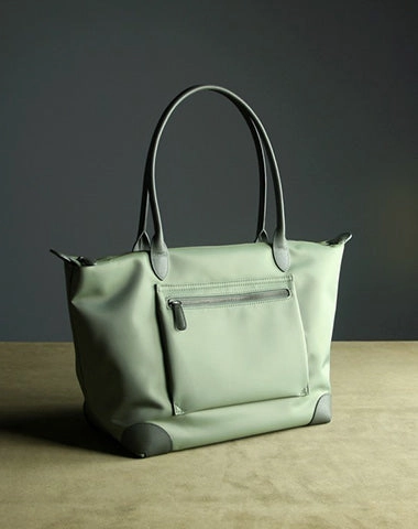 Womens Light Green Nylon Shoulder Tote Medium Green Nylon Handbag Purse for Ladies