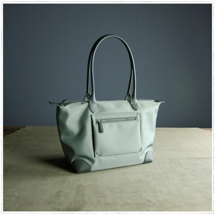 Womens Light Green Nylon Shoulder Tote Medium Green Nylon Handbag Purse for Ladies