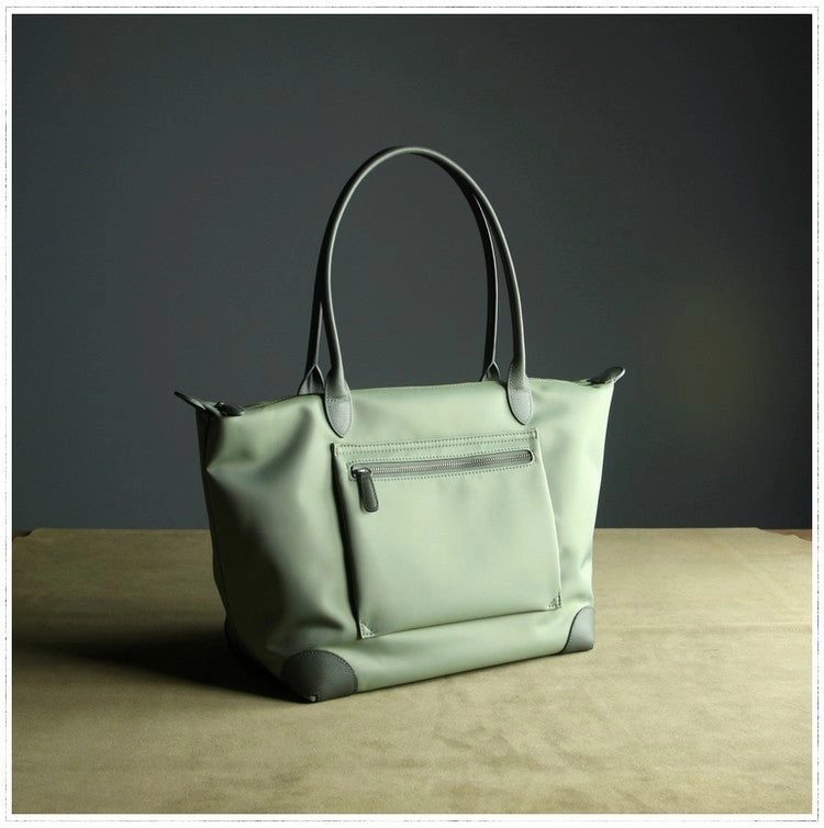 Womens Light Green Nylon Shoulder Tote Medium Green Nylon Handbag Purse for Ladies