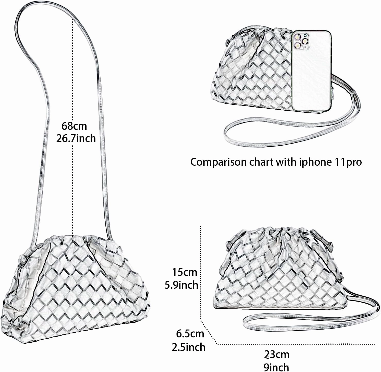 Woven Dumpling Bag for Women Clutch Purses, Cloud Crossbody Handbag Soft Shoulder Bag