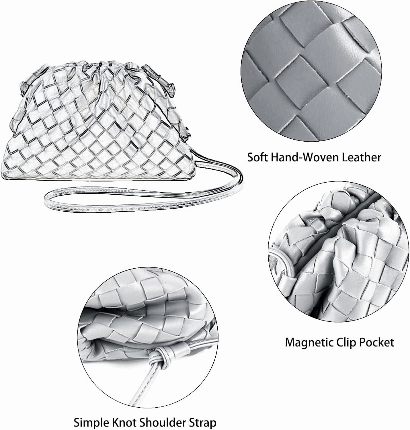 Woven Dumpling Bag for Women Clutch Purses, Cloud Crossbody Handbag Soft Shoulder Bag