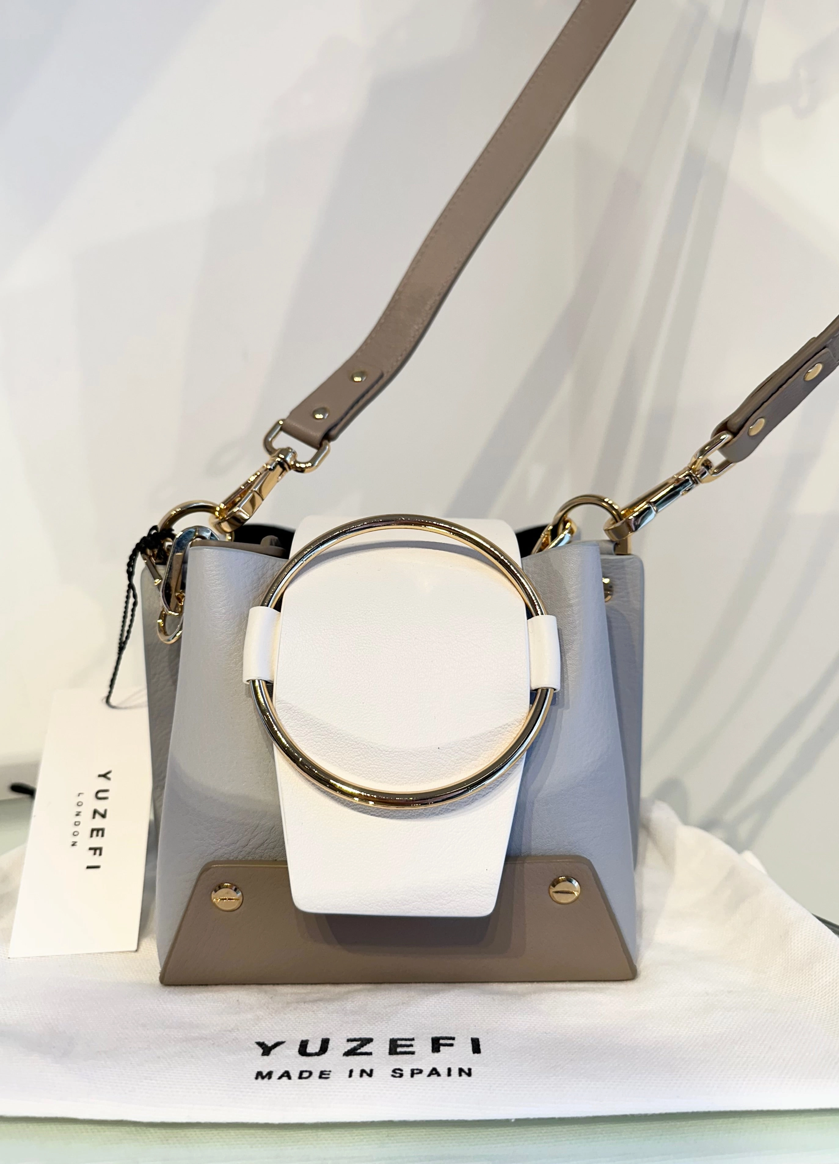 YUZEFI Bucket Colour Block Leather Handle Crossbody Bag