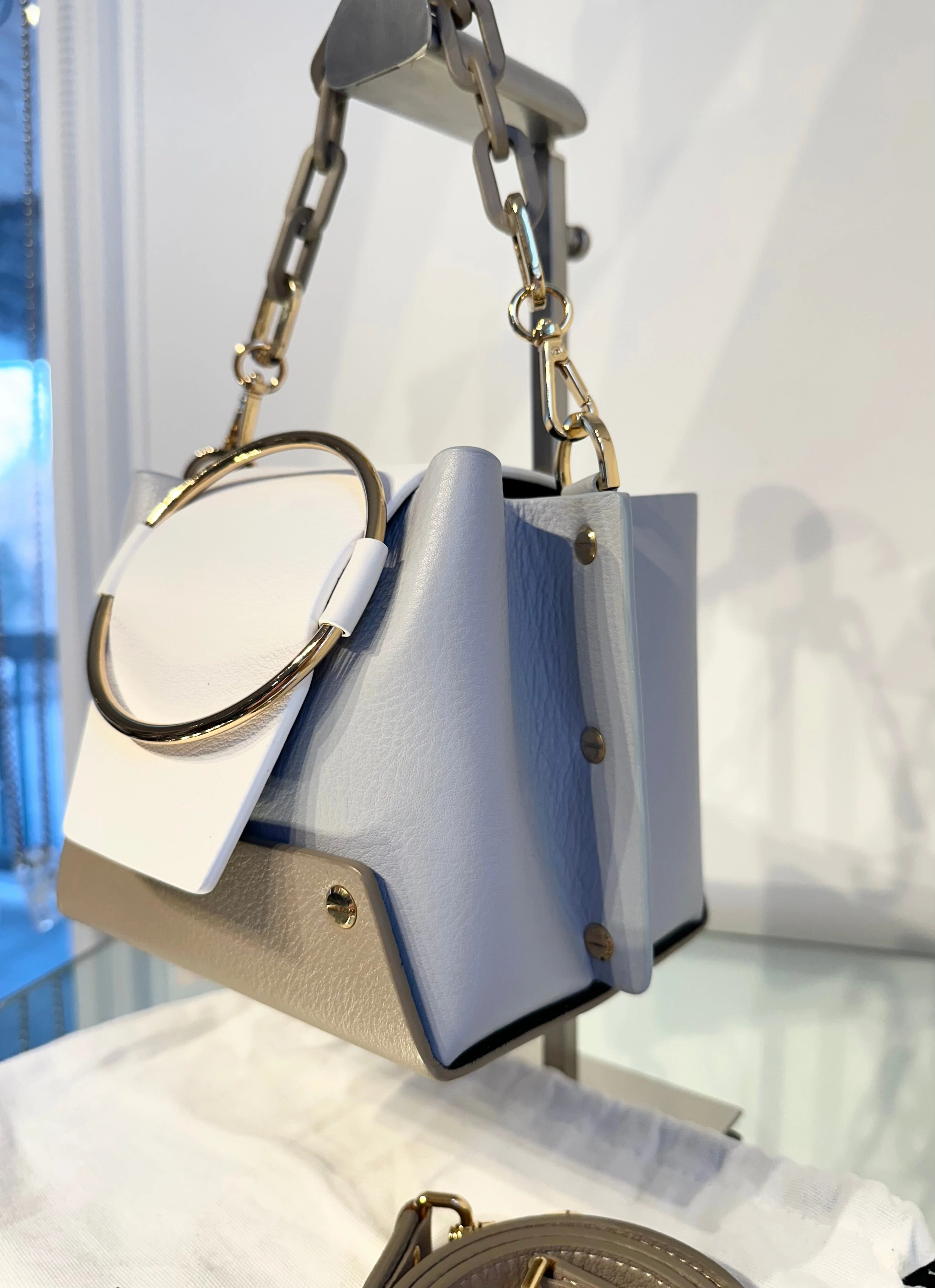 YUZEFI Bucket Colour Block Leather Handle Crossbody Bag