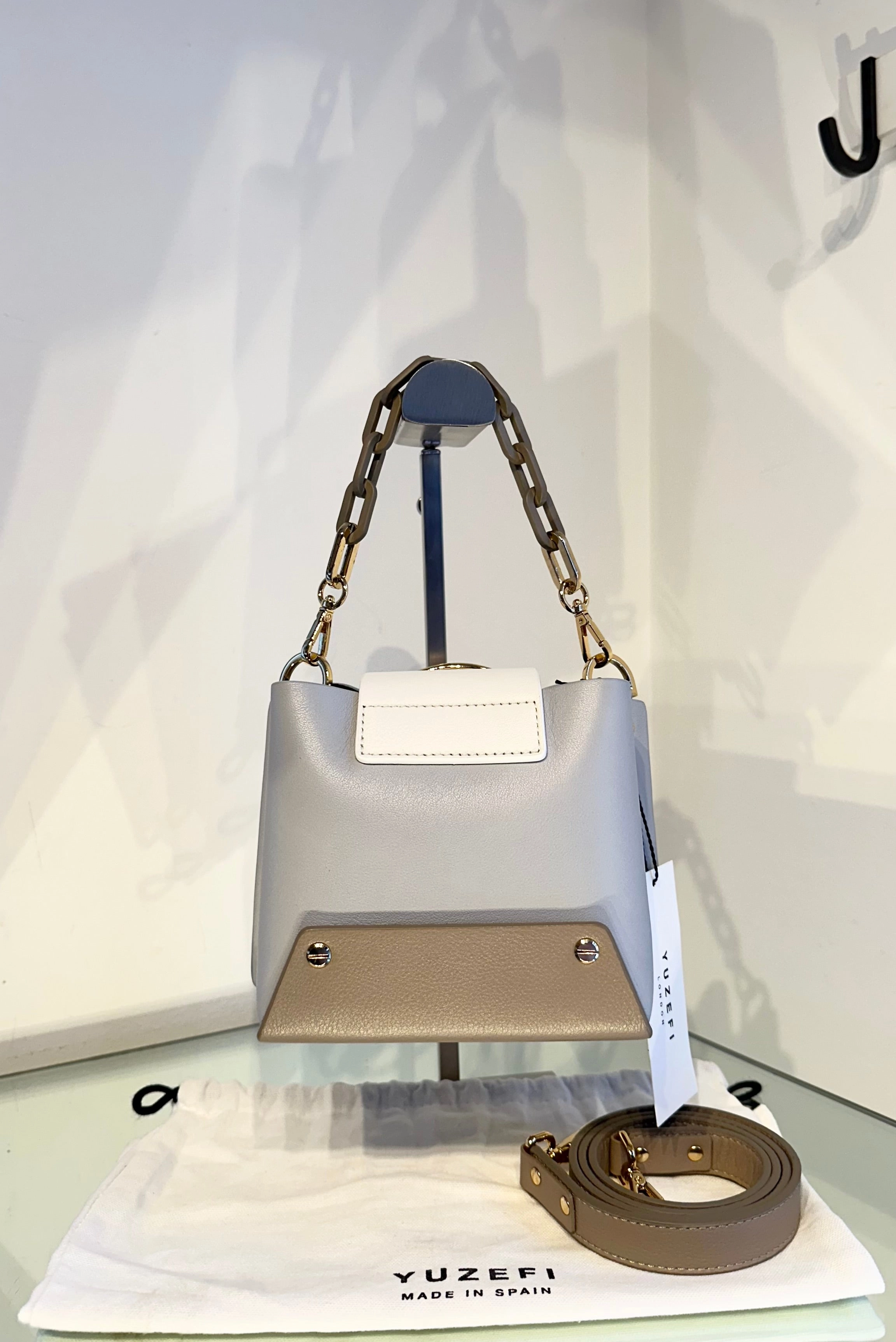 YUZEFI Bucket Colour Block Leather Handle Crossbody Bag
