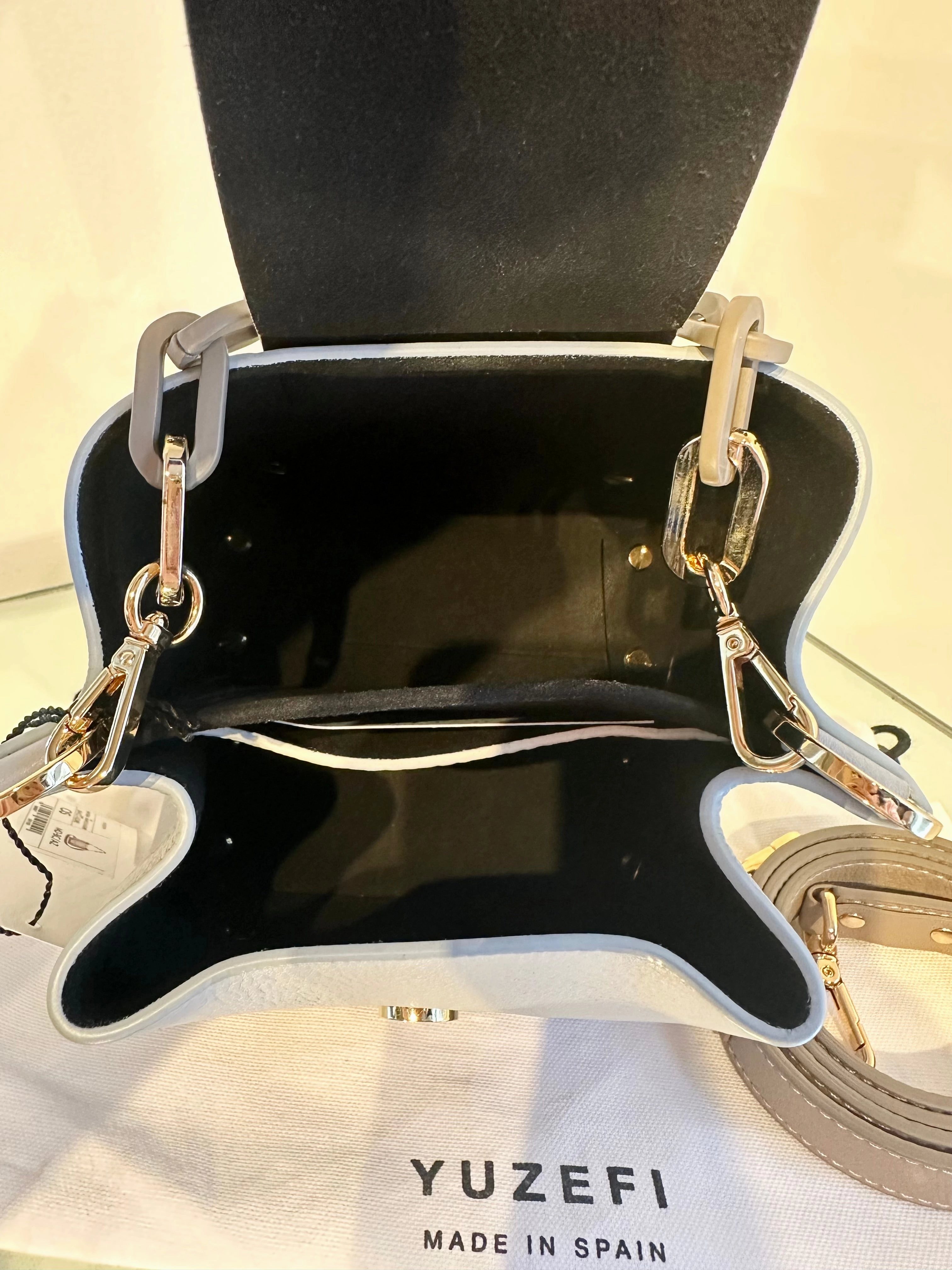 YUZEFI Bucket Colour Block Leather Handle Crossbody Bag