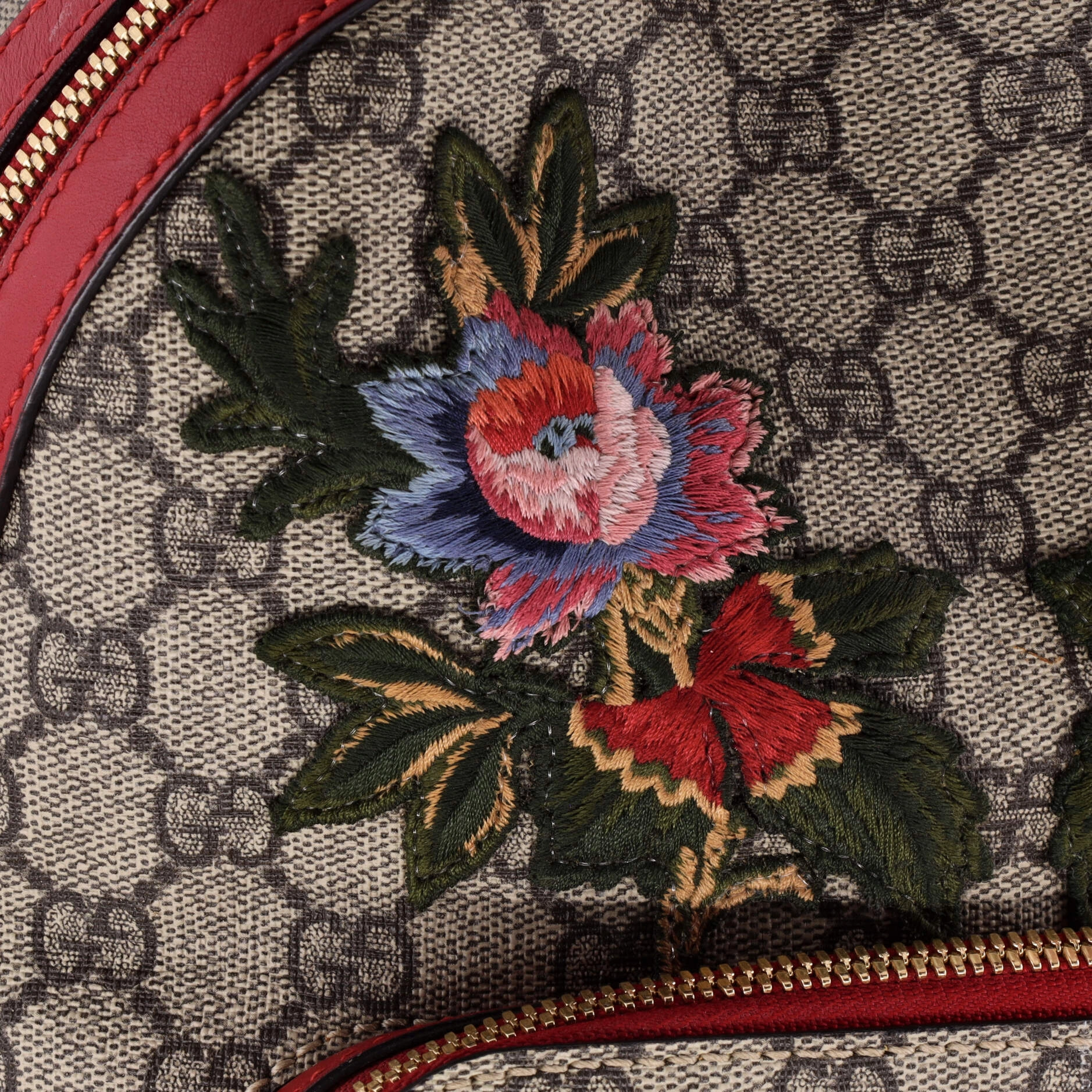 Zip Pocket Backpack Embroidered GG Coated Canvas Small